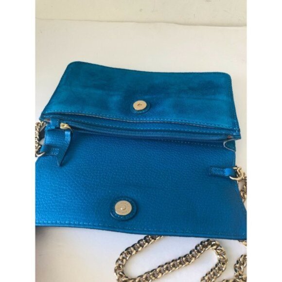 Banana Republic Italian Suede Chain Mini Clutch Laser BLUE Handbag Crossbody - Picture 11 of 12